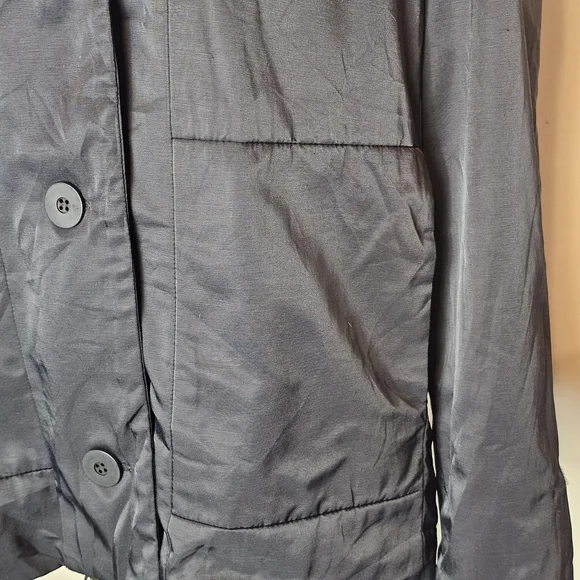 Eileen Fisher Button-Up Jacket Womens Size L Black Satin Fleece-Lined Collarless - Picture 4 of 9